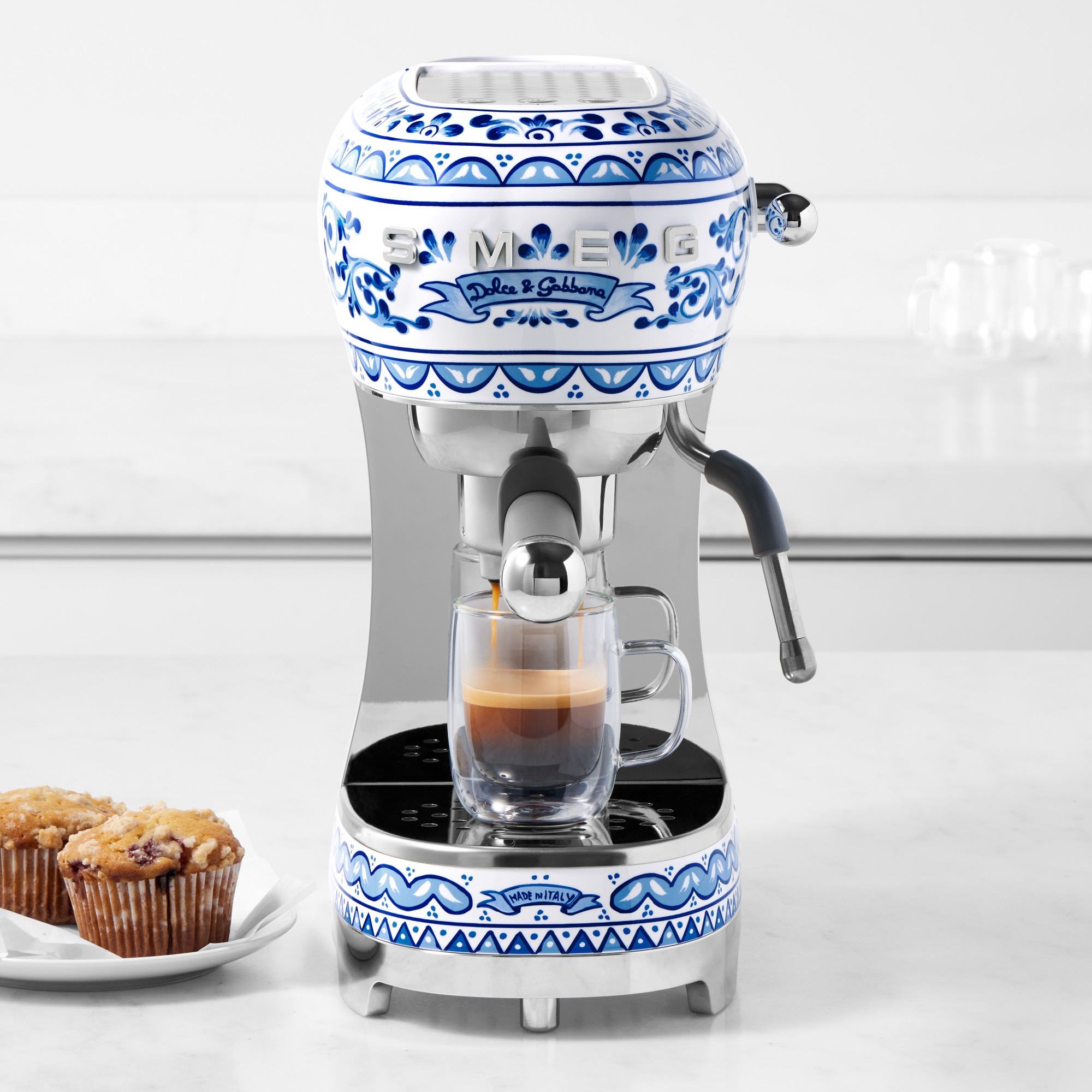 SMEG Dolce & Gabbana Manual Espresso Machine, Blu Mediterraneo Sansujyuku sansujyuku.com