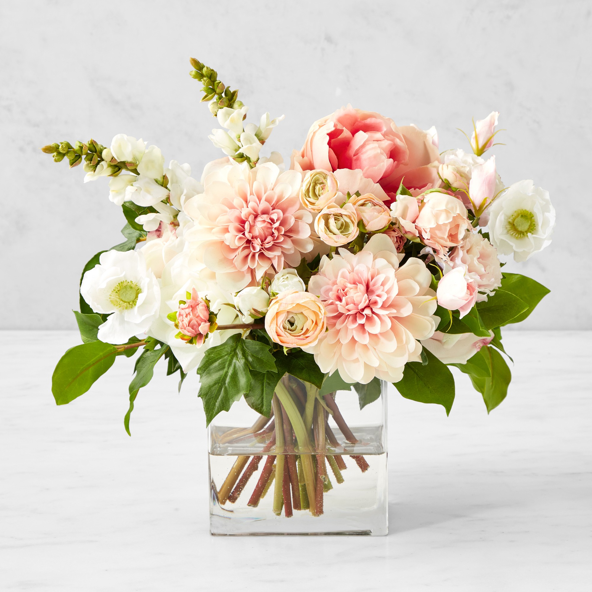 Faux Peach Spring Floral Arrangement, Rectangular Vase Simolary simolary.com