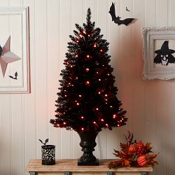Halloween Black Pre-Lit Faux Tree in Urn, 48"