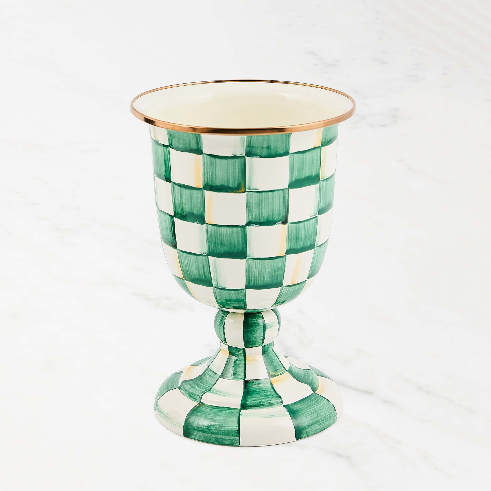 MacKenzie-Childs Emerald Check Pedestal Vase Simolary simolary.com