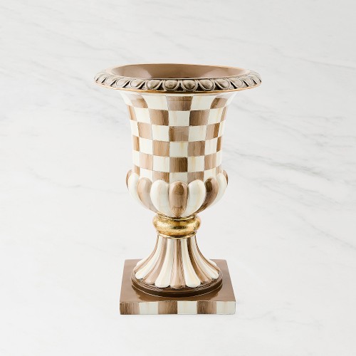 MacKenzie-Childs Mocha Check Tabletop Pedestal Urn Simolary simolary.com