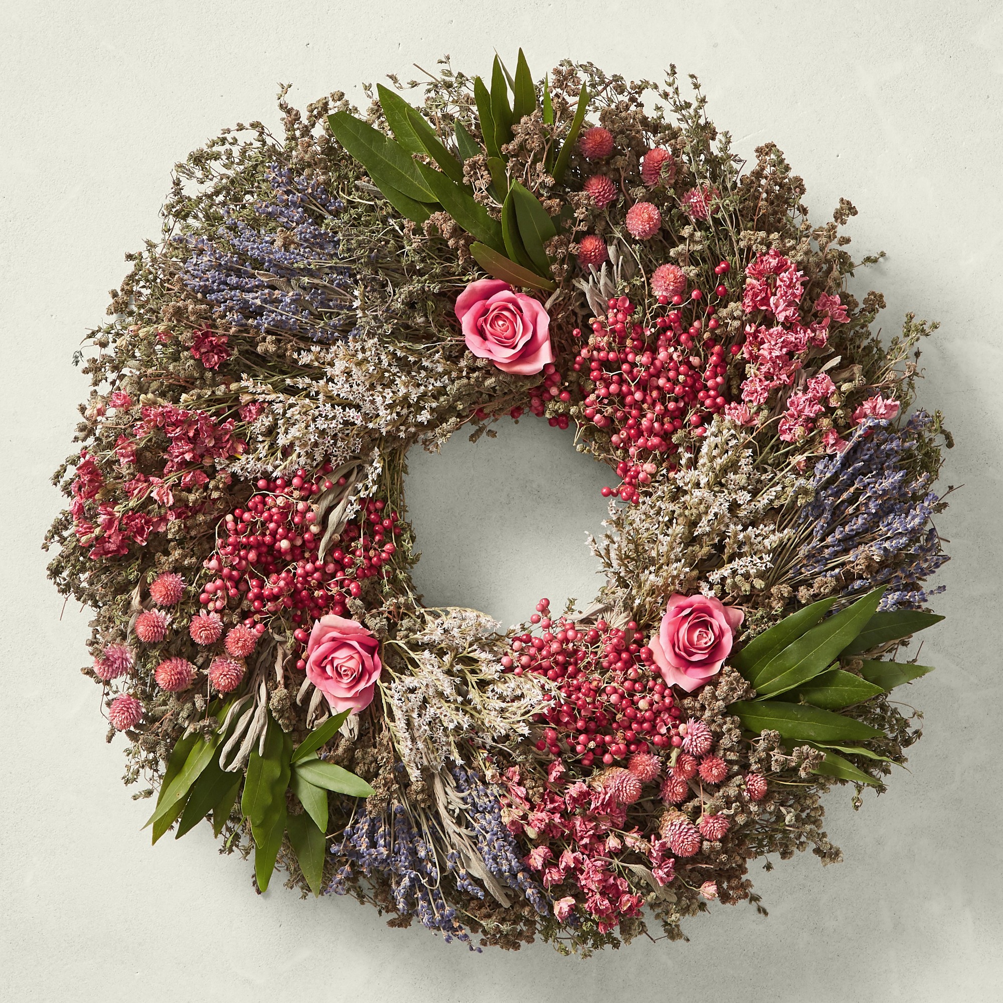 Pink Rose Garden Live Wreath, 20″ Simolary simolary.com
