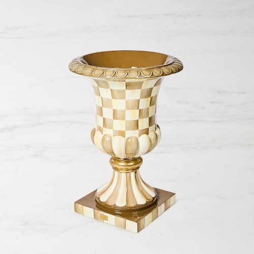 MacKenzie-Childs Mocha Check Pedestal Urn Simolary simolary.com