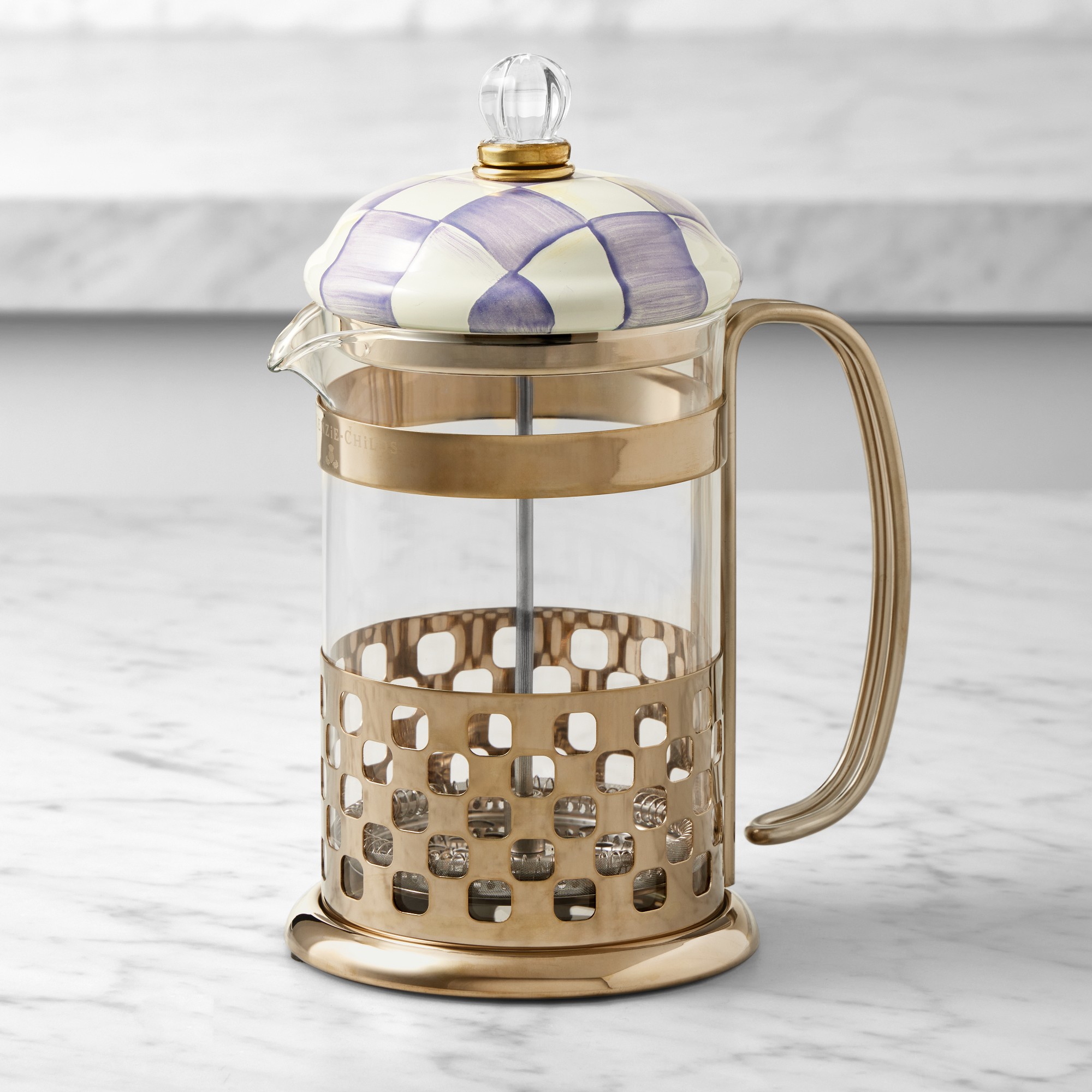 MacKenzie-Childs Violet Check French Press Simolary simolary.com