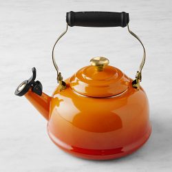 Le Creuset Classic Whistling Tea Kettle, Persimmon with Gold Knob