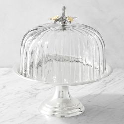 Floral Vine Glass Dome & Large Heirloom Silver Cake Stand