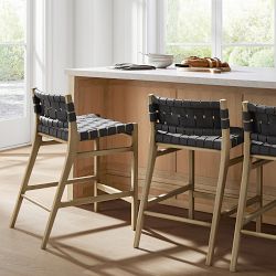Stratton Low Back Counter Stool, Black Leather