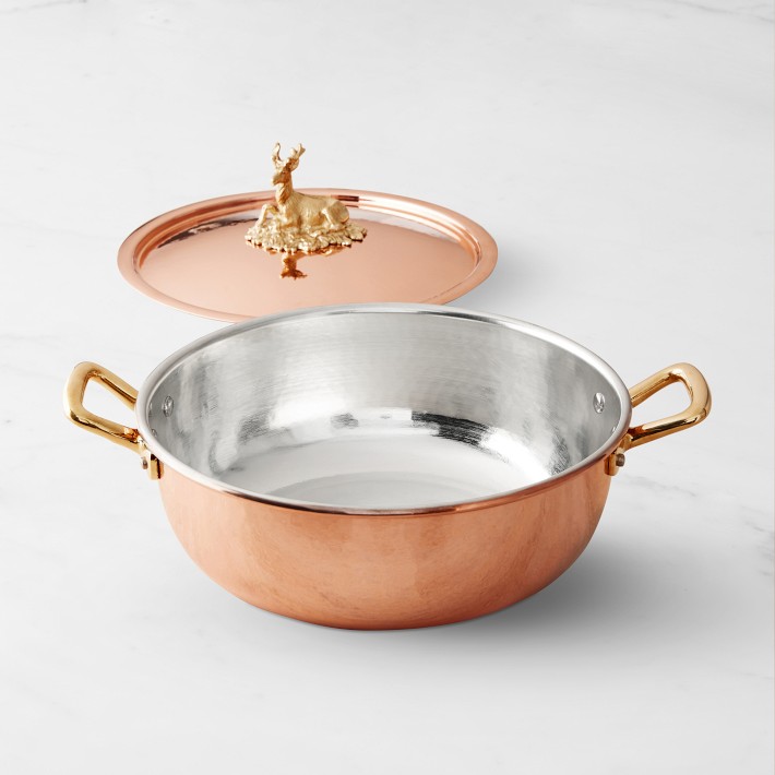 Ruffoni Historia Hammered Copper Chef Pot with Stag Knob - 4-Qt