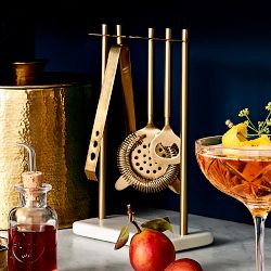 White Marble &amp; Brass Hanging Bar Tools Set
