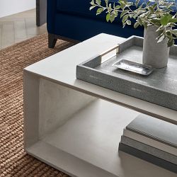Faux Shagreen &amp; Brass Ottoman Tray, Square