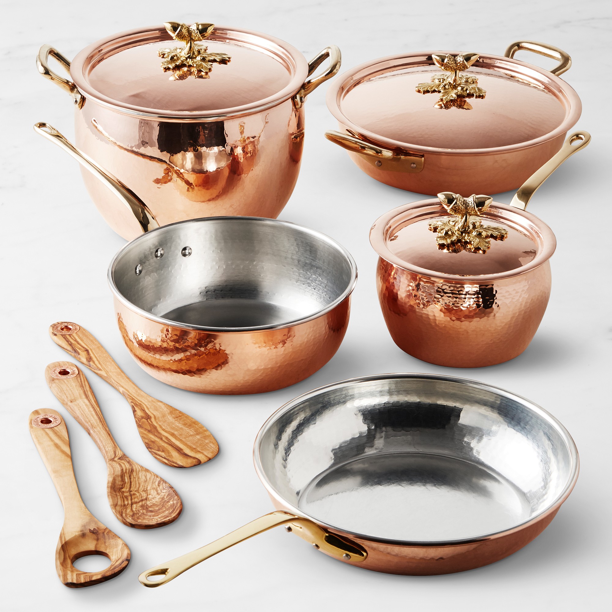 Ruffoni Historia Hammered Copper 11-Piece Cookware Set with Olivewood Tools Simolary simolary.com