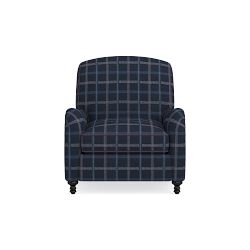 OPEN BOX: Bedford Recliner, Standard, Plaid, Navy And Plum With Welting, Ebony