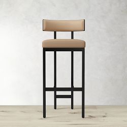 OPEN BOX:Emma Bar Stool, Performance Vegan Pebbled Leather, Taupe, Bronze