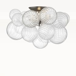 Talia 20in Flush Mount, Burnished Silver Leaf, Clear Swirled Glass