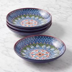 Sicily Ceramic Pasta Bowls, Set of 4, Light Blue