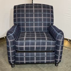 OPEN BOX: Bedford Recliner, Standard, Plaid, Navy And Plum With Welting, Ebony