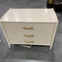OPEN BOX:Lewis 3 Drawer Nightstand, Bone, Antique Brass