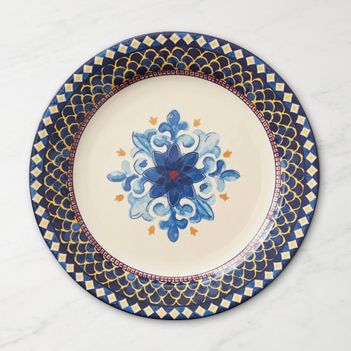 Sicily Ceramic Dinner Plates, Set of 4, Blue Rim