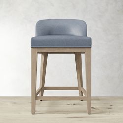 OPEN BOX:  Saratoga Curved Back Counter Stool Stnd Itlin Dstrssd Lthr Smokey Blue