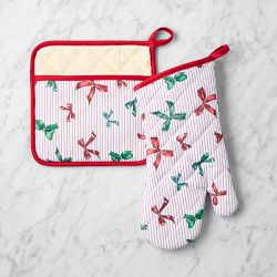 Festive Bow Stripe Oven Mitt & Potholder