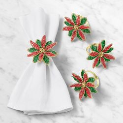 Poinsettia Beaded Napkin Ring, Set of 4