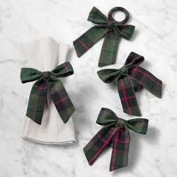 Green Red Tartan Bow Napkin Ring, Set of 4