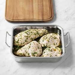 Williams Sonoma Stainless-Steel Square Marinade Tray with Acacia Lid