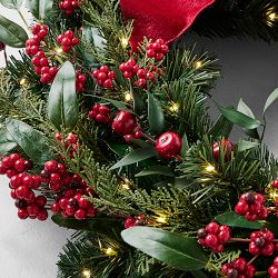 Faux Cedar and Velvet Burgundy Bow Wreath &amp; Garland