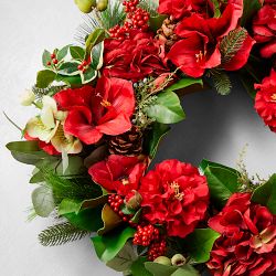 Red Hydrangea Holiday Faux Wreath &amp; Garland