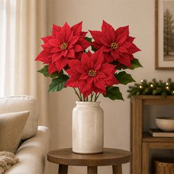 Faux Velvet Poinsettia Spray Branch, 28", Set of 3