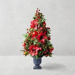 Faux Red Pre-Decorated Christmas Tree, 3.5'