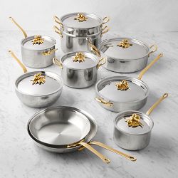 Ruffoni Opus Olivia Hammered Stainless Steel 17-Piece Cookware Set with Olive Knob