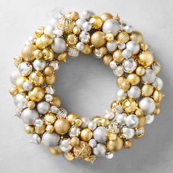 Pre-Lit Holiday Gold and Silver Bauble Wreath