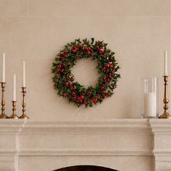 Holly and Berry Faux Wreath, 24"