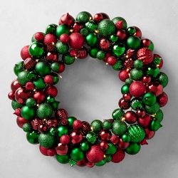 Pre-Lit Holiday Red and Green Bauble Wreath
