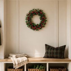Holly and Berry Faux Wreath 24"