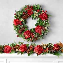 Red Hydrangea Holiday Faux Wreath &amp; Garland
