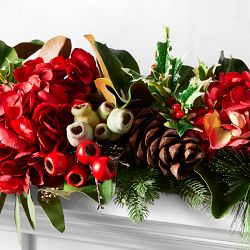 Red Hydrangea Holiday Faux Wreath &amp; Garland