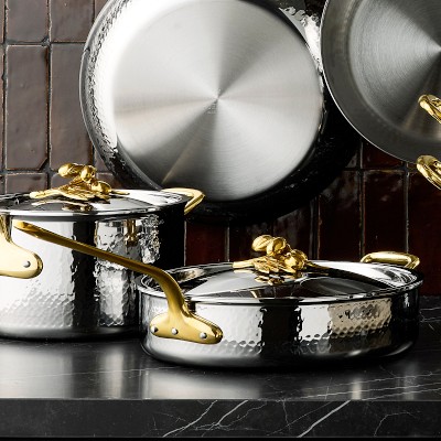 Ruffoni Opus Olivia Hammered Stainless Steel 11-Piece Cookware Set with Olive Knob Simolary simolary.com 11