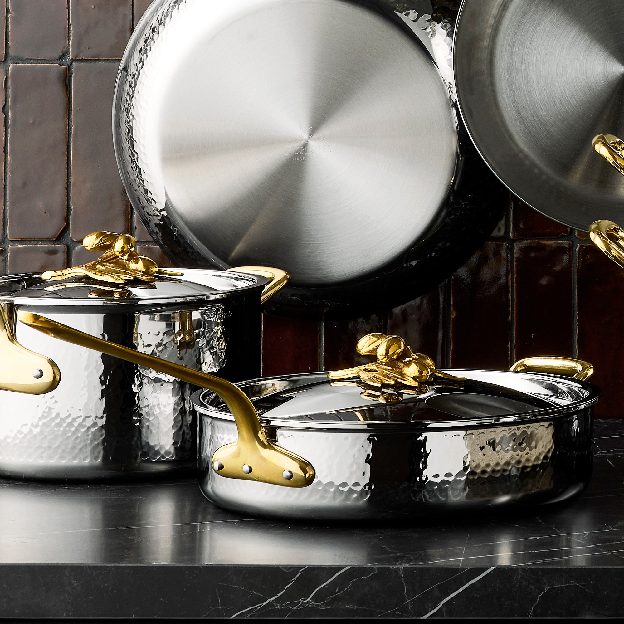 Ruffoni Opus Olivia Hammered Stainless Steel 11-Piece Cookware Set with Olive Knob Sansujyuku sansujyuku.com