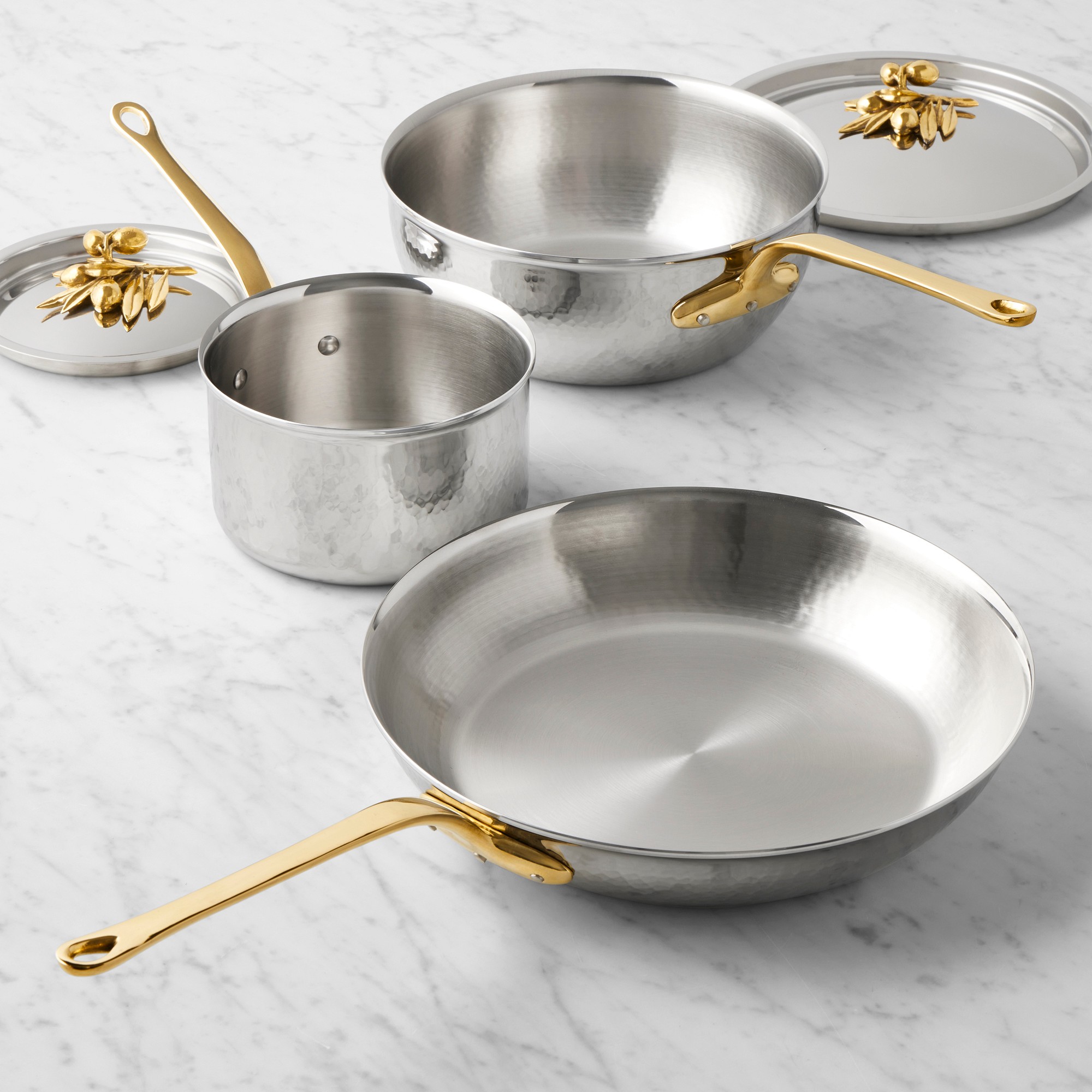 Ruffoni Opus Olivia Hammered Stainless Steel 5-Piece Cookware Set with Olive Knob Sansujyuku sansujyuku.com