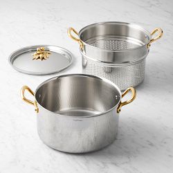 Ruffoni Opus Olivia Hammered Stainless Steel Multipot with Olive Knob, 8-Qt