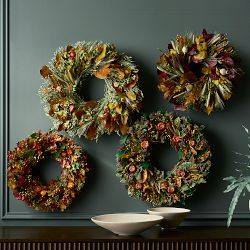 Fall Leaves &amp; Floral Live Wreath, 18"