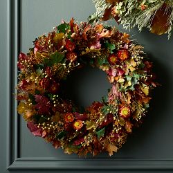 Fall Leaves &amp; Floral Live Wreath, 18"