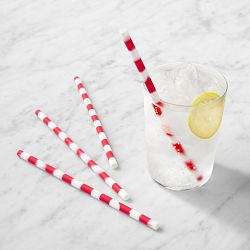 Williams Sonoma Silicone Straws, Set of 4, Red Stripes