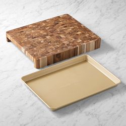 Teak End-Grain Prep-to-Pan Cutting Board &amp; Half Sheet Pan Set