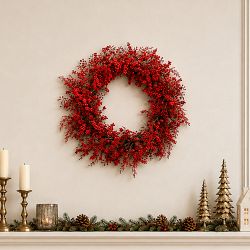Berry and Sedum Faux  Wreath, 24"