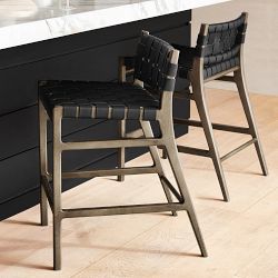 Stratton Low Back Counter Stool, Black Leather