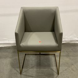 OPEN BOX: Bradley Square Back Arm Chair, Standard, Performance Vegan Leather, Grey, Antique Brass