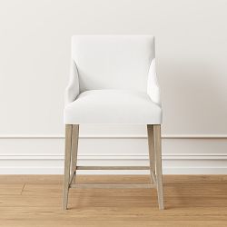 OPEN BOX: Belvedere Dining Counter Stool, Standard, Performance Slub Weave, White, Heritage Grey Leg